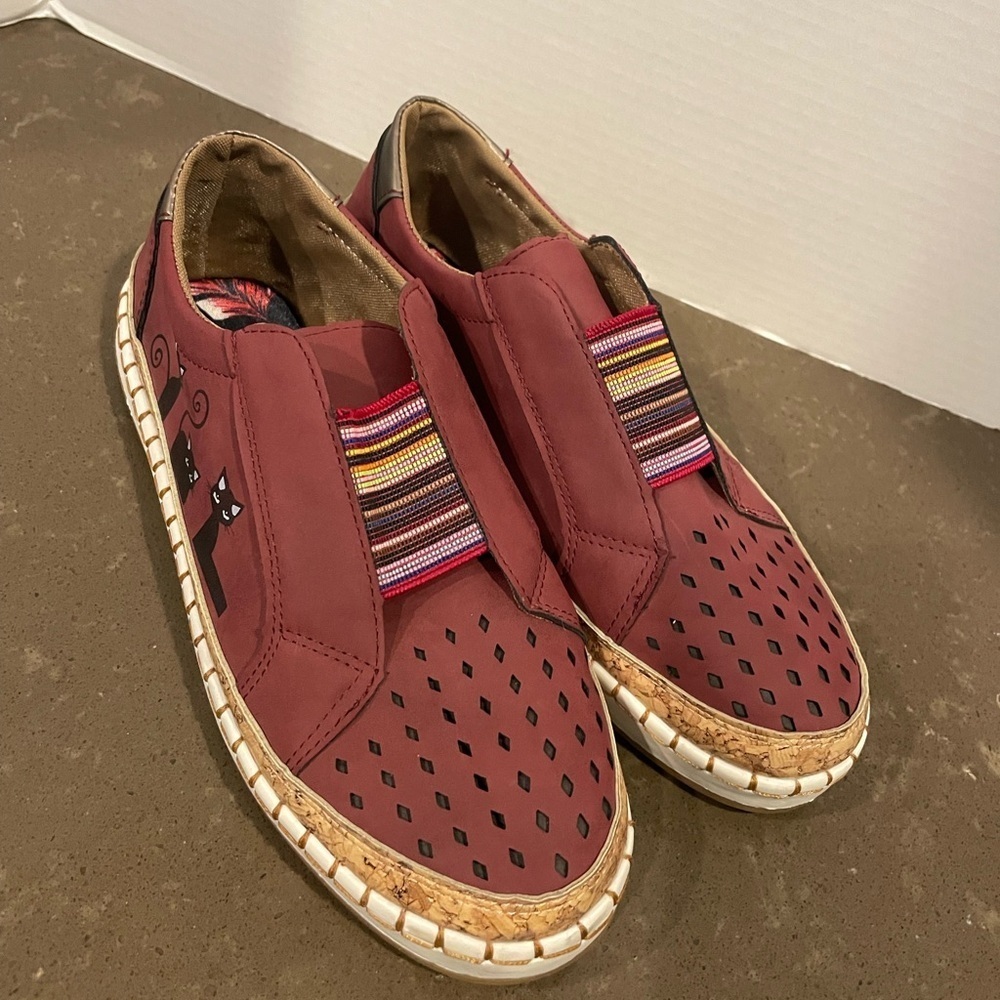 Stylish Maroon Slip-On Shoes with CATS